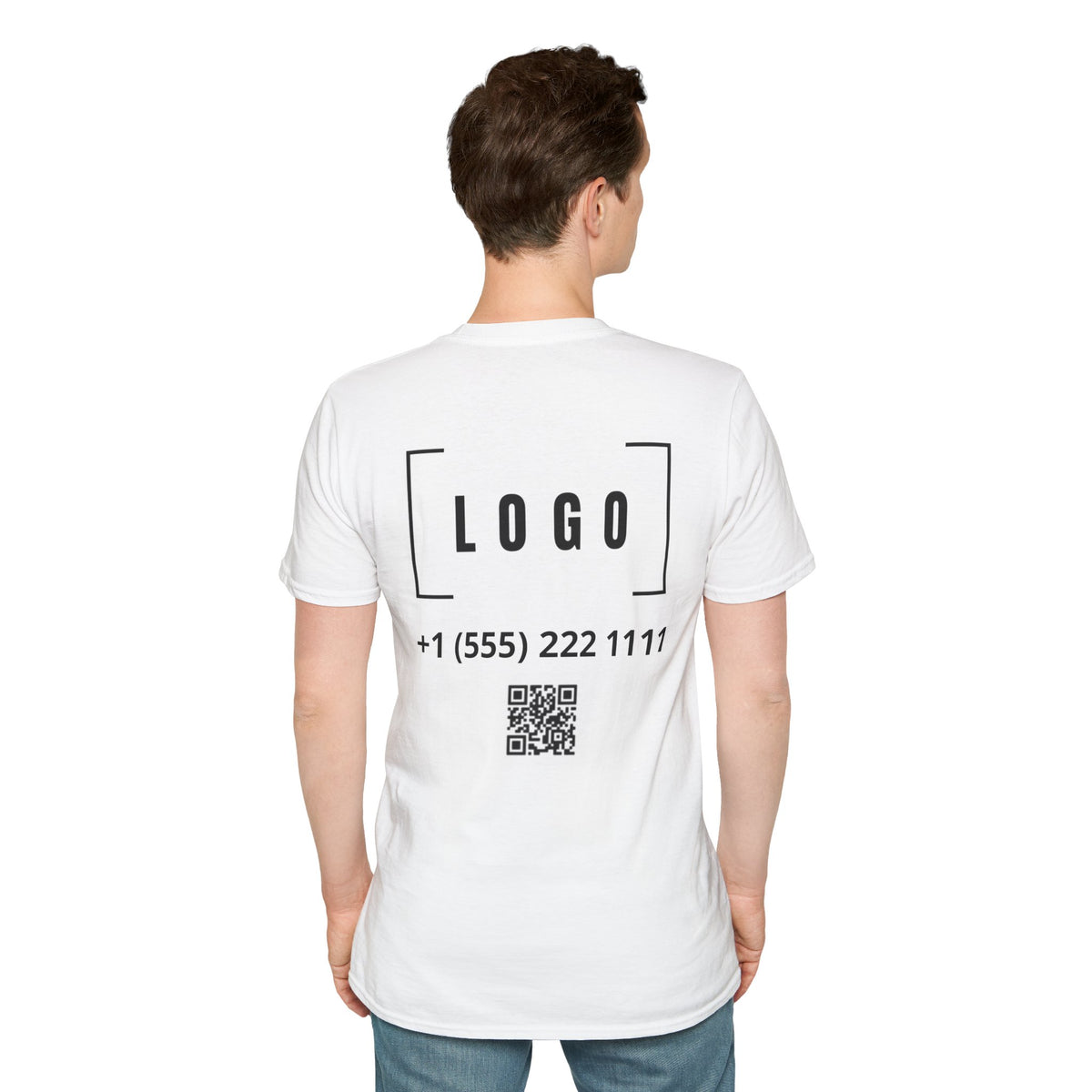 White t-shirt with a customizable logo on the back