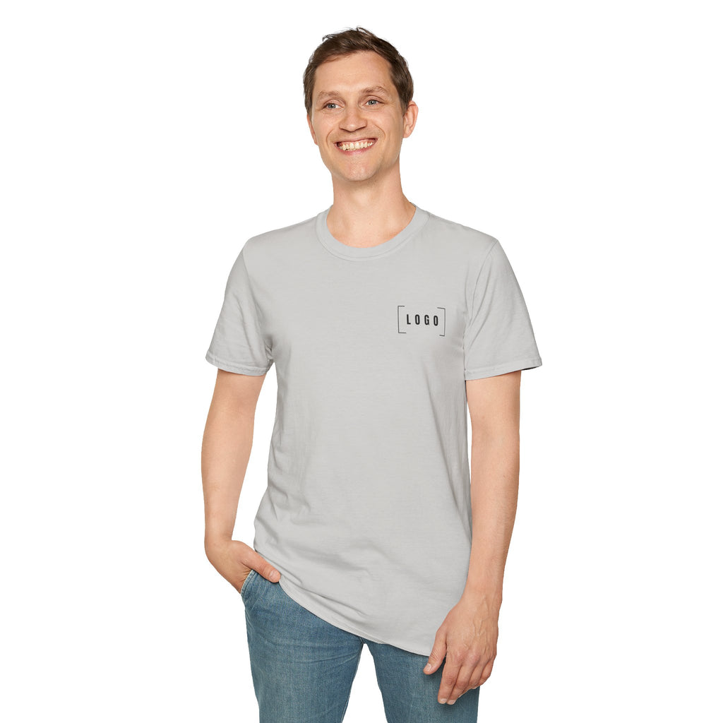 Ice Grey t-shirt with a customizable logo on the front chest and back