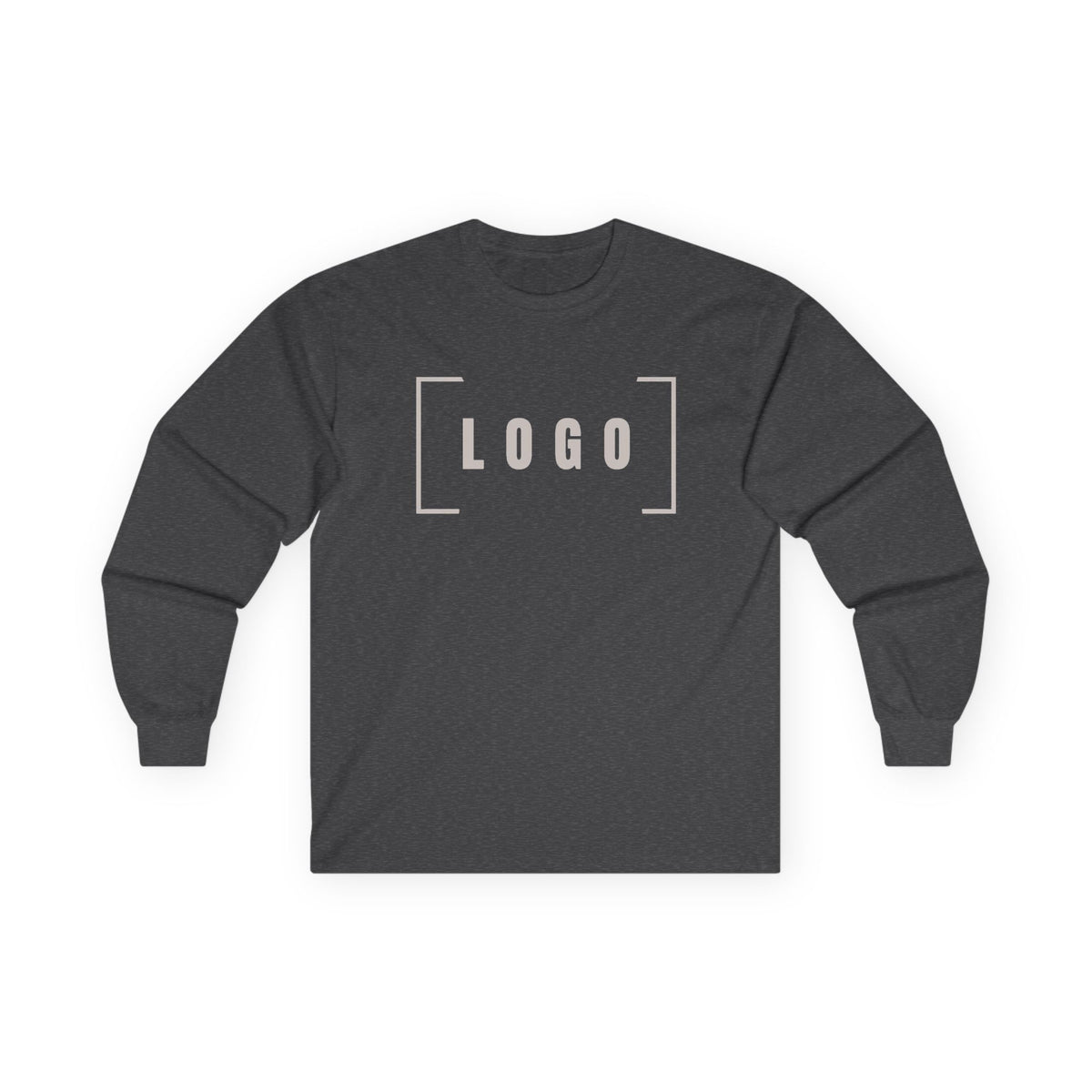 Dark Heather long sleeve tee with a customizable logo on the chest