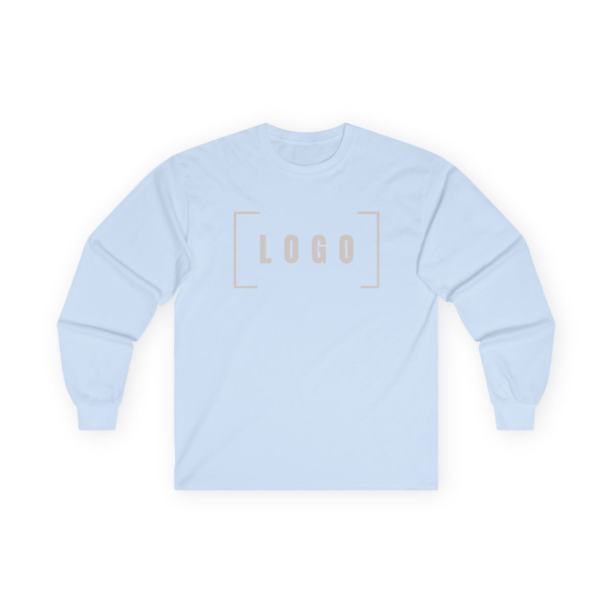 Ash long sleeve tee with a customizable logo on the chest