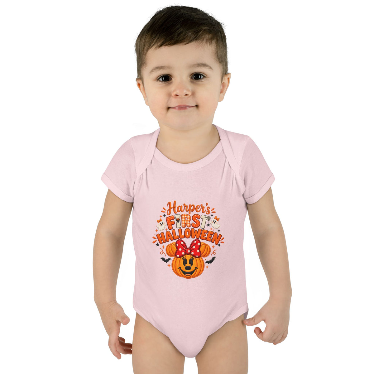Personalized First Halloween Baby Bodysuit, Pumpkin & Bow Onesie