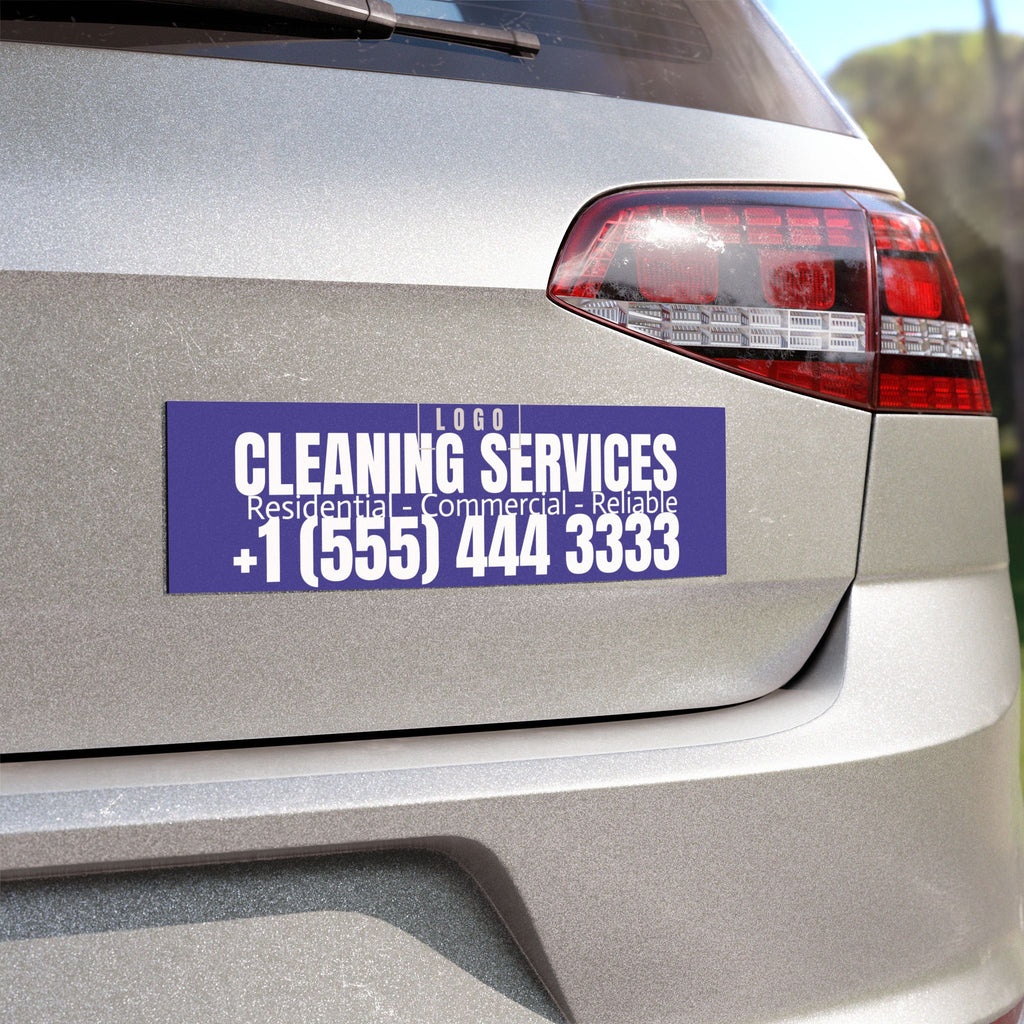 Car magnet on an SUV's rear bumper, showing the vinyl finish and magnetic backing