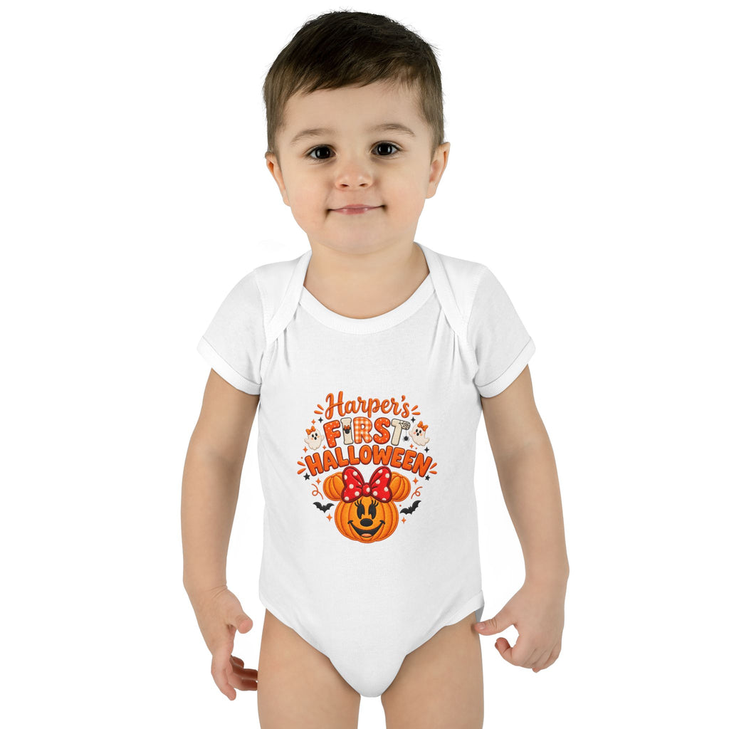 Personalized First Halloween Baby Bodysuit, Pumpkin & Bow Onesie