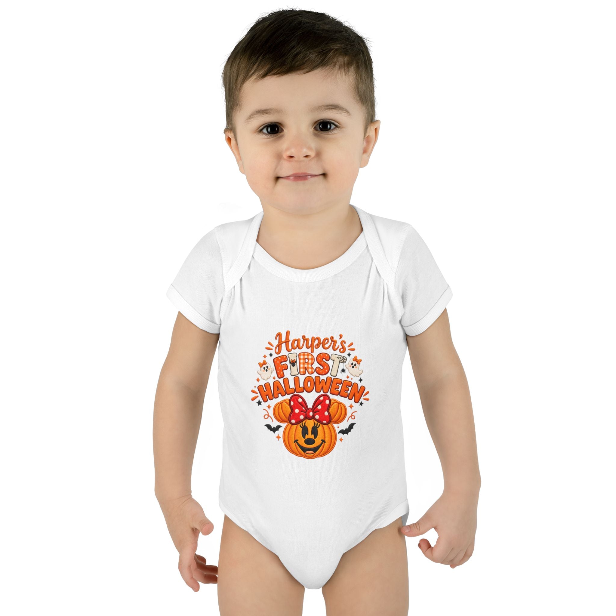 Personalized First Halloween Baby Bodysuit, Pumpkin & Bow Onesie