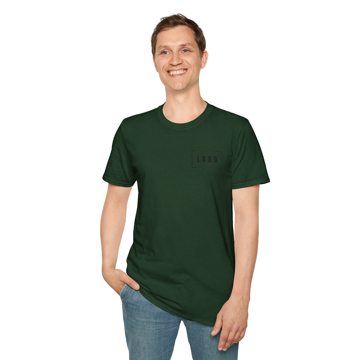 Forest Green t-shirt with a customizable logo on the front chest