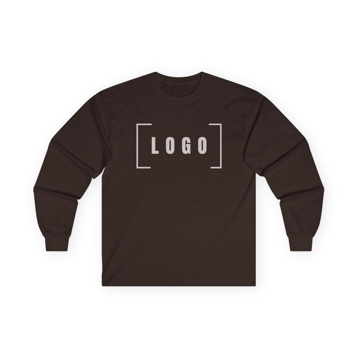 Dark Chocolate long sleeve tee with a customizable logo on the chest