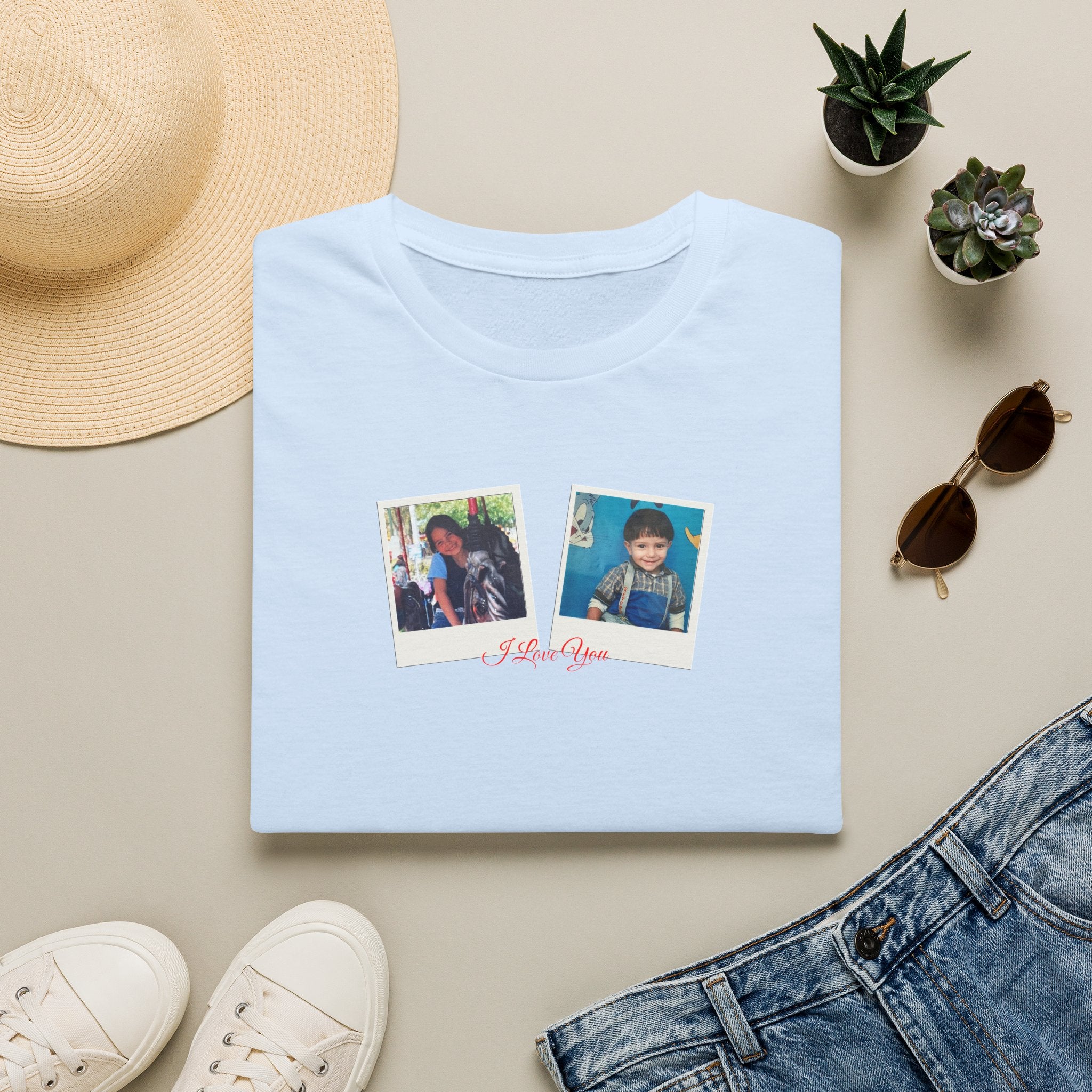 Custom Couple Photo Shirt | Personalized Polaroid Style Tee with Photos and Custom Text, Gift for Her and Him