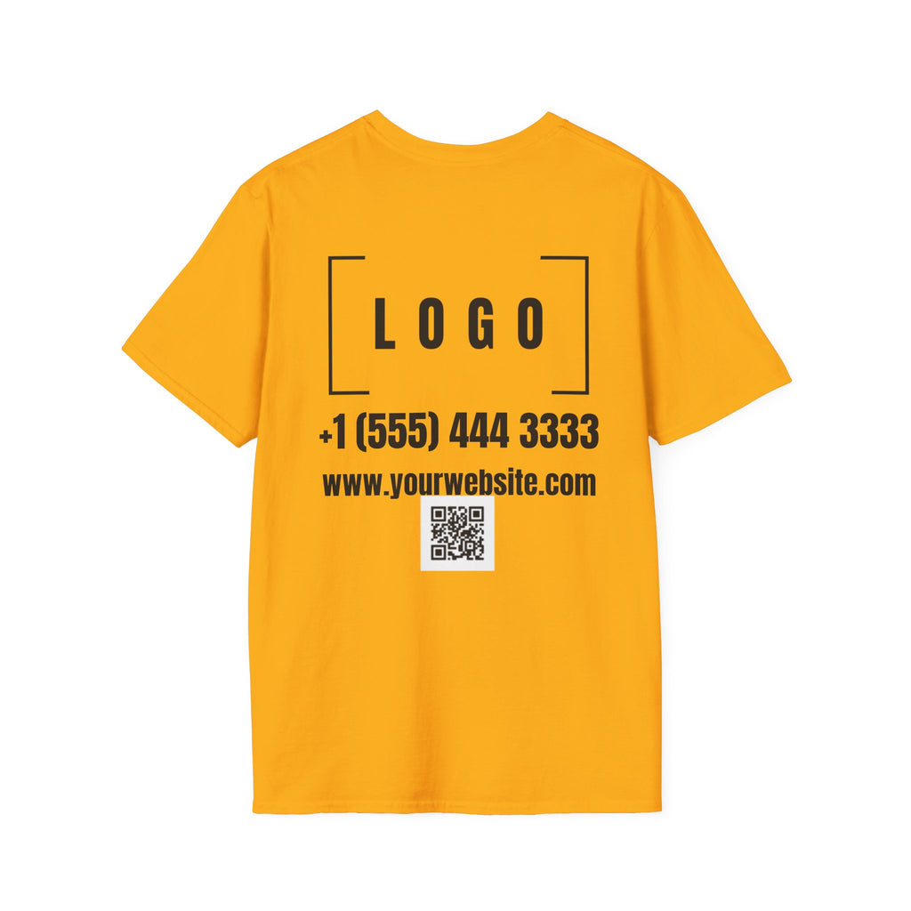 Gold t-shirt with a customizable logo on the front chest and back