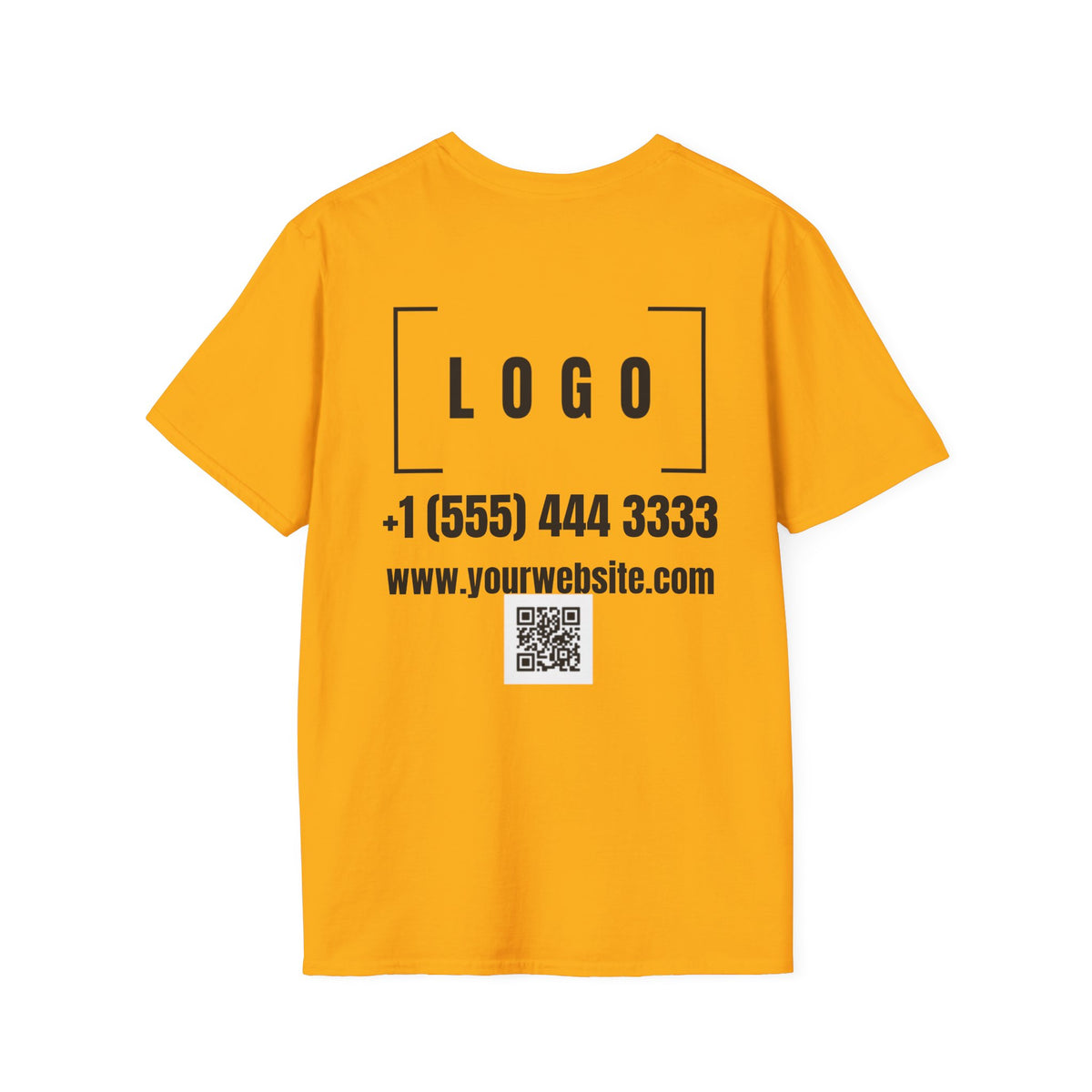 Gold t-shirt with a customizable logo on the front chest and back