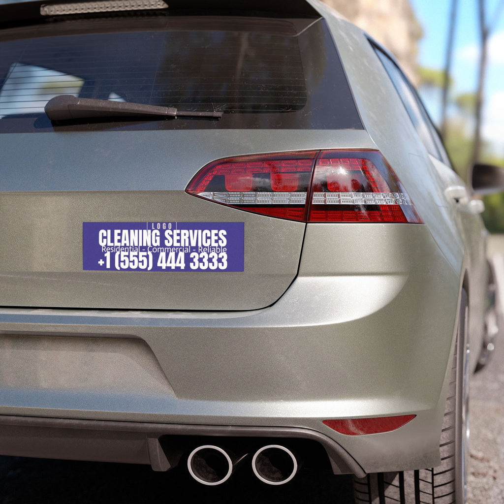10x3 inch rectangle car magnet on a hatchback's rear bumper