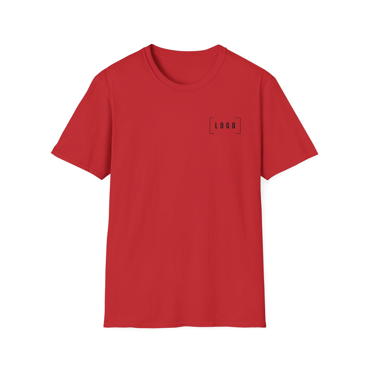 Red t-shirt with a customizable logo on the front chest and back