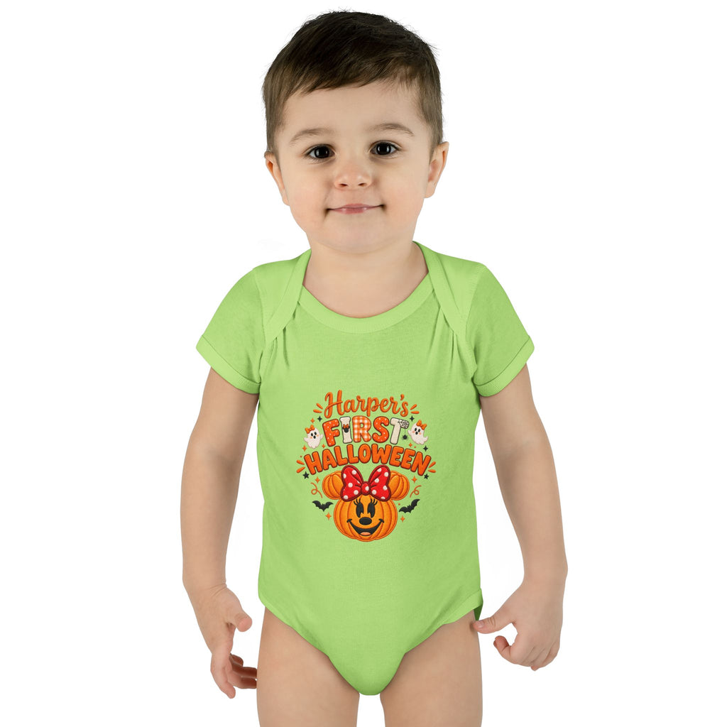 Personalized First Halloween Baby Bodysuit, Pumpkin & Bow Onesie