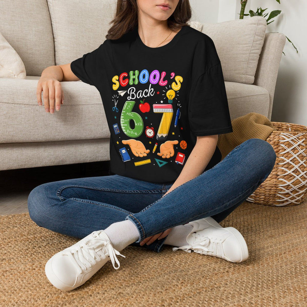 Six-Seven Teacher T-shirt "School's Back" Graphic T-Shirt | Colorful Back to School Design