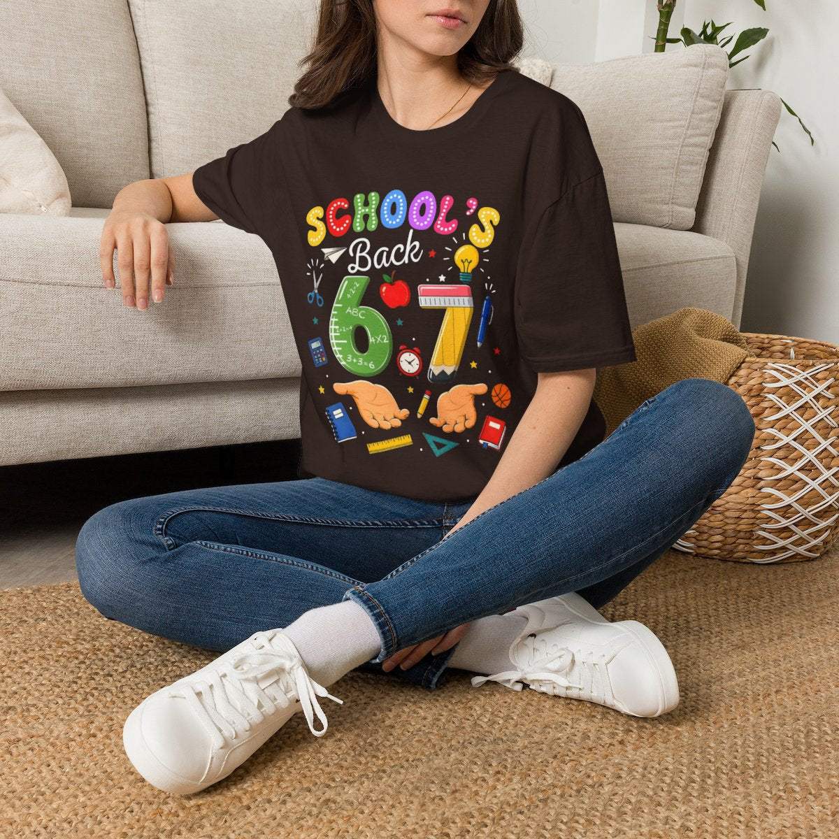 Six-Seven Teacher T-shirt "School's Back" Graphic T-Shirt | Colorful Back to School Design