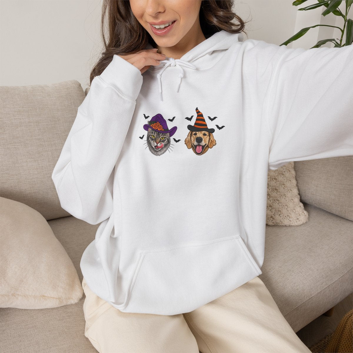 Custom Pet Portrait Hoodie, Personalized Dog & Cat Halloween Hoodie