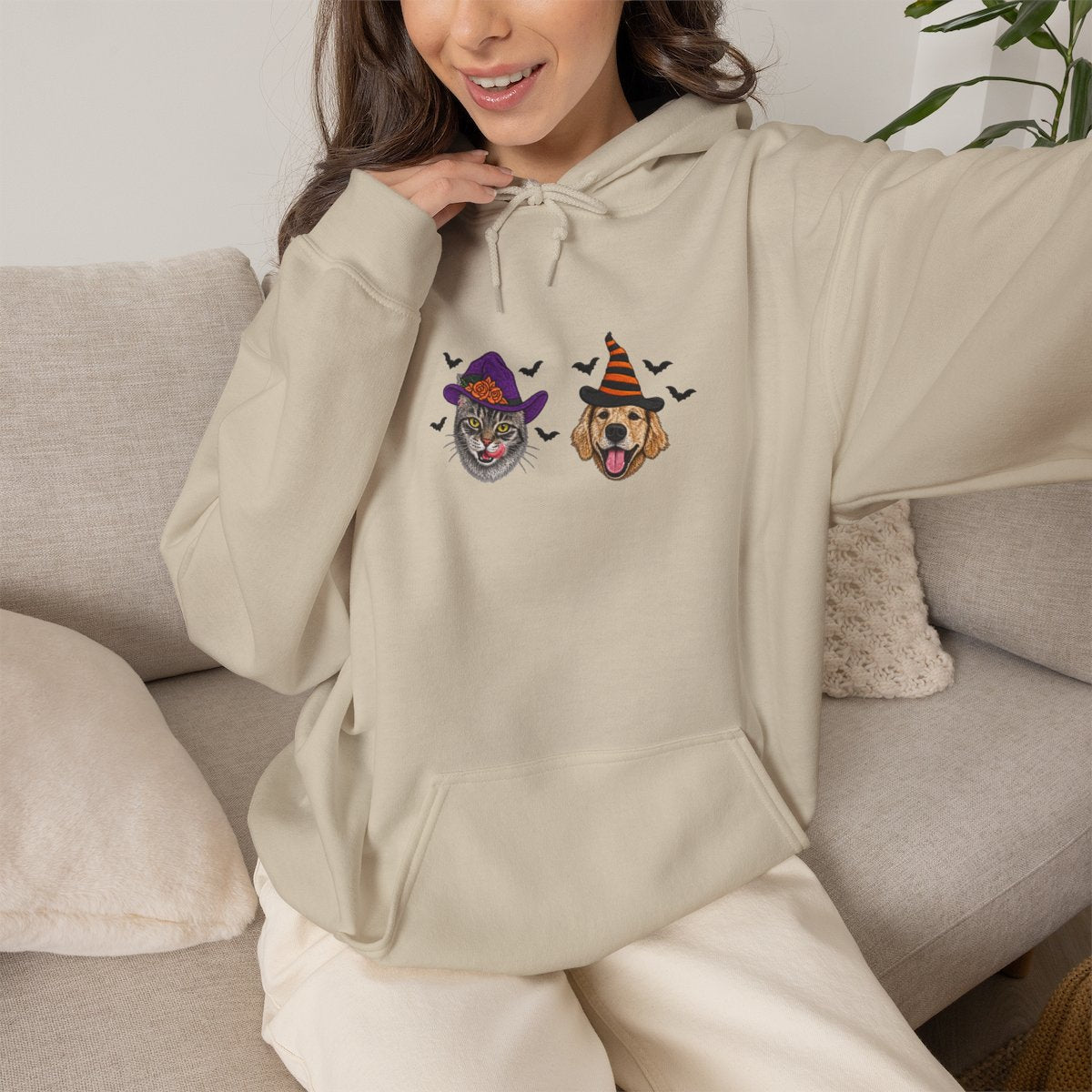 Custom Pet Portrait Hoodie, Personalized Dog & Cat Halloween Hoodie