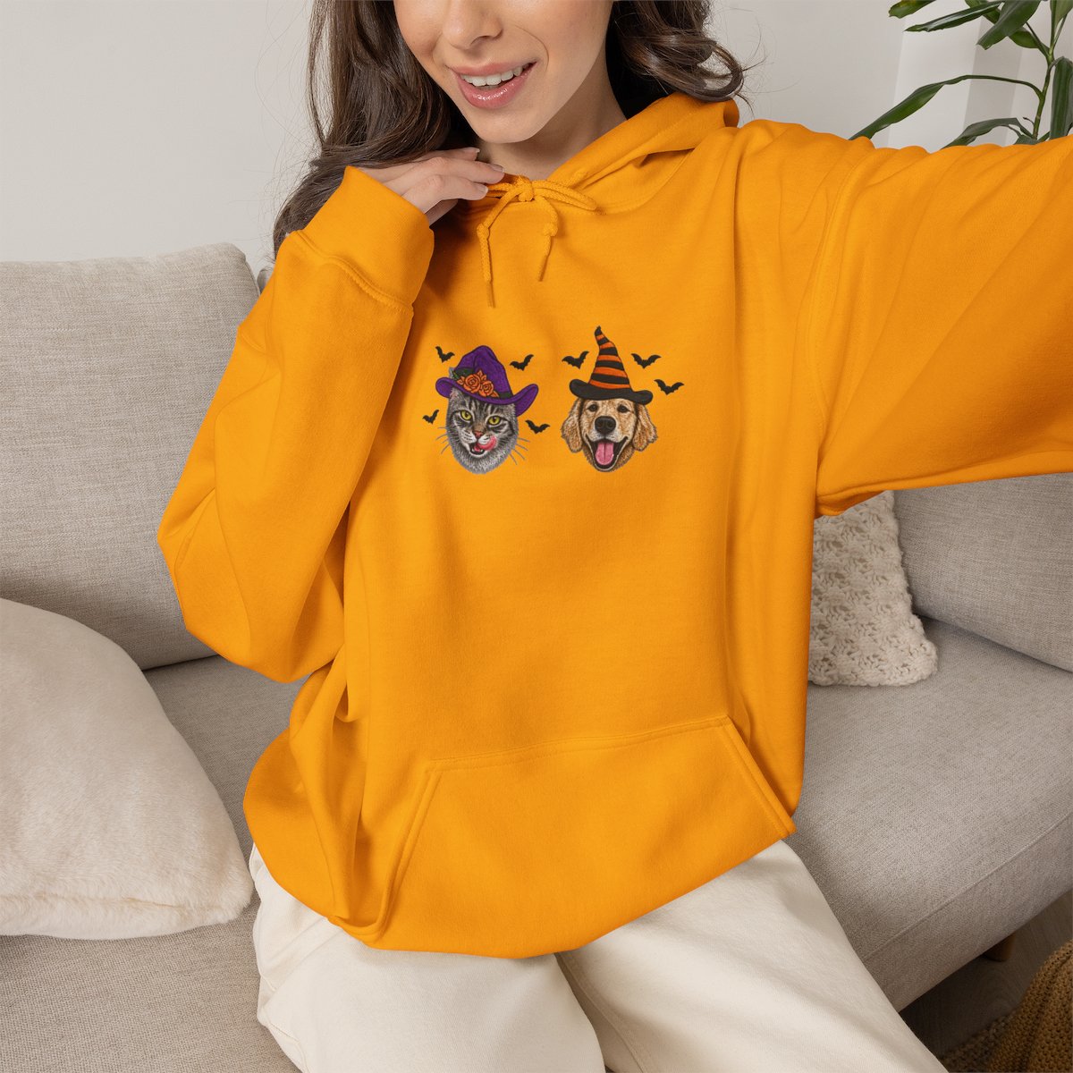 Custom Pet Portrait Hoodie, Personalized Dog & Cat Halloween Hoodie