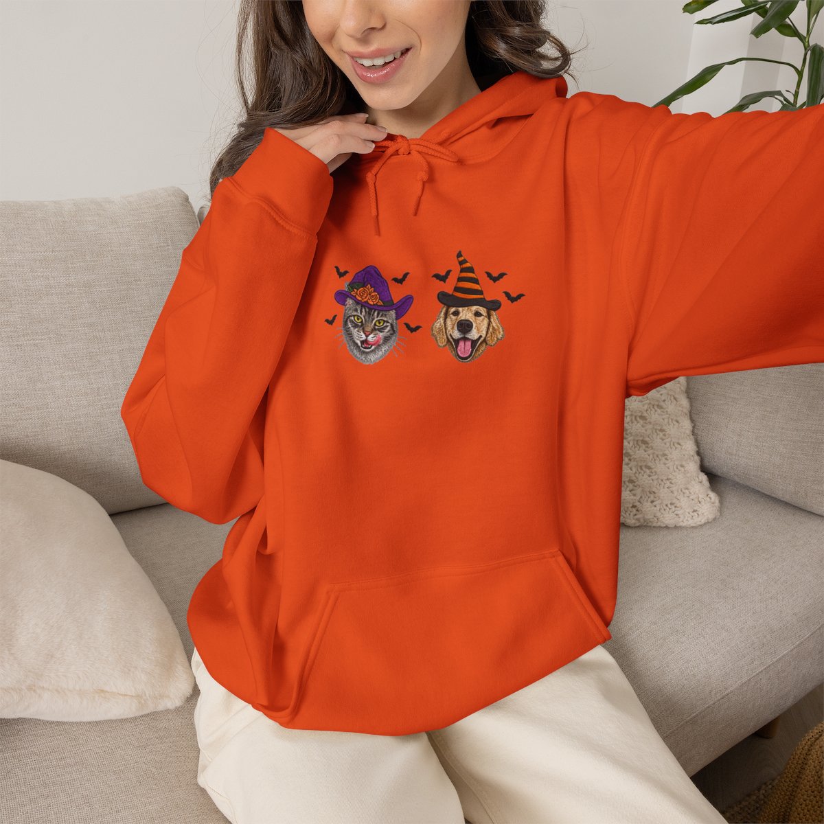 Custom Pet Portrait Hoodie, Personalized Dog & Cat Halloween Hoodie