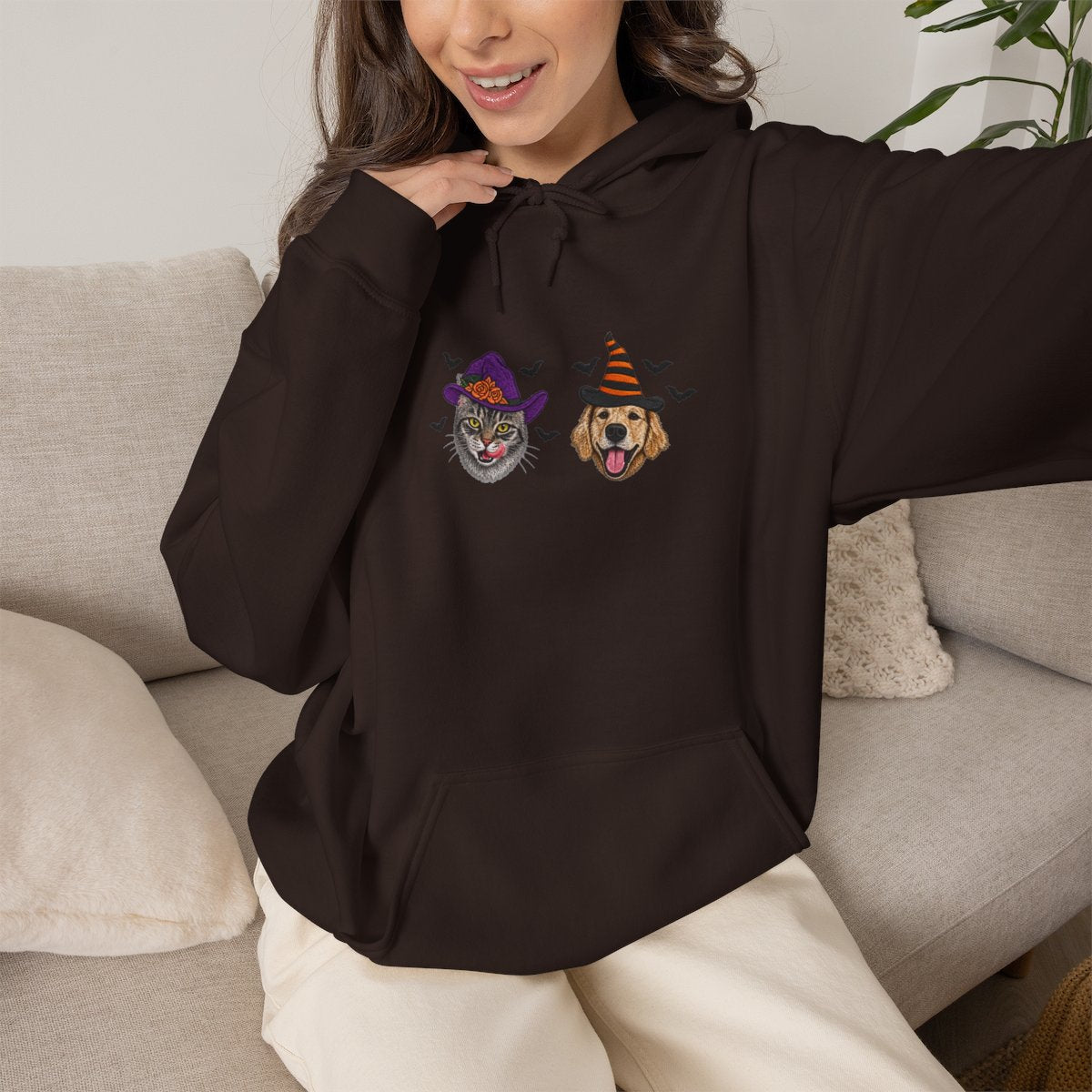 Custom Pet Portrait Hoodie, Personalized Dog & Cat Halloween Hoodie