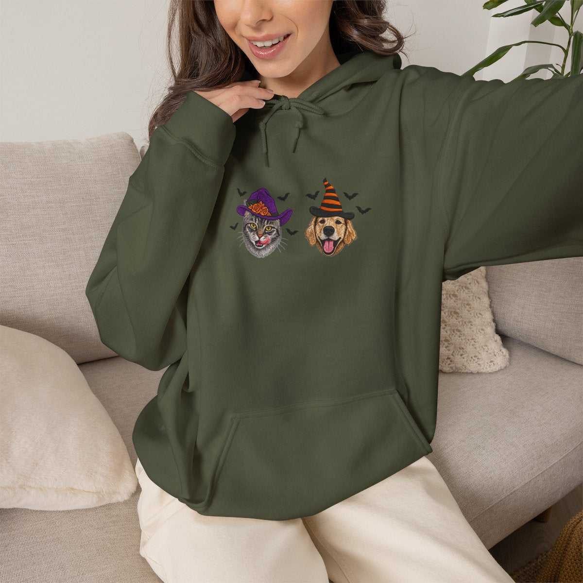 Custom Pet Portrait Hoodie, Personalized Dog & Cat Halloween Hoodie