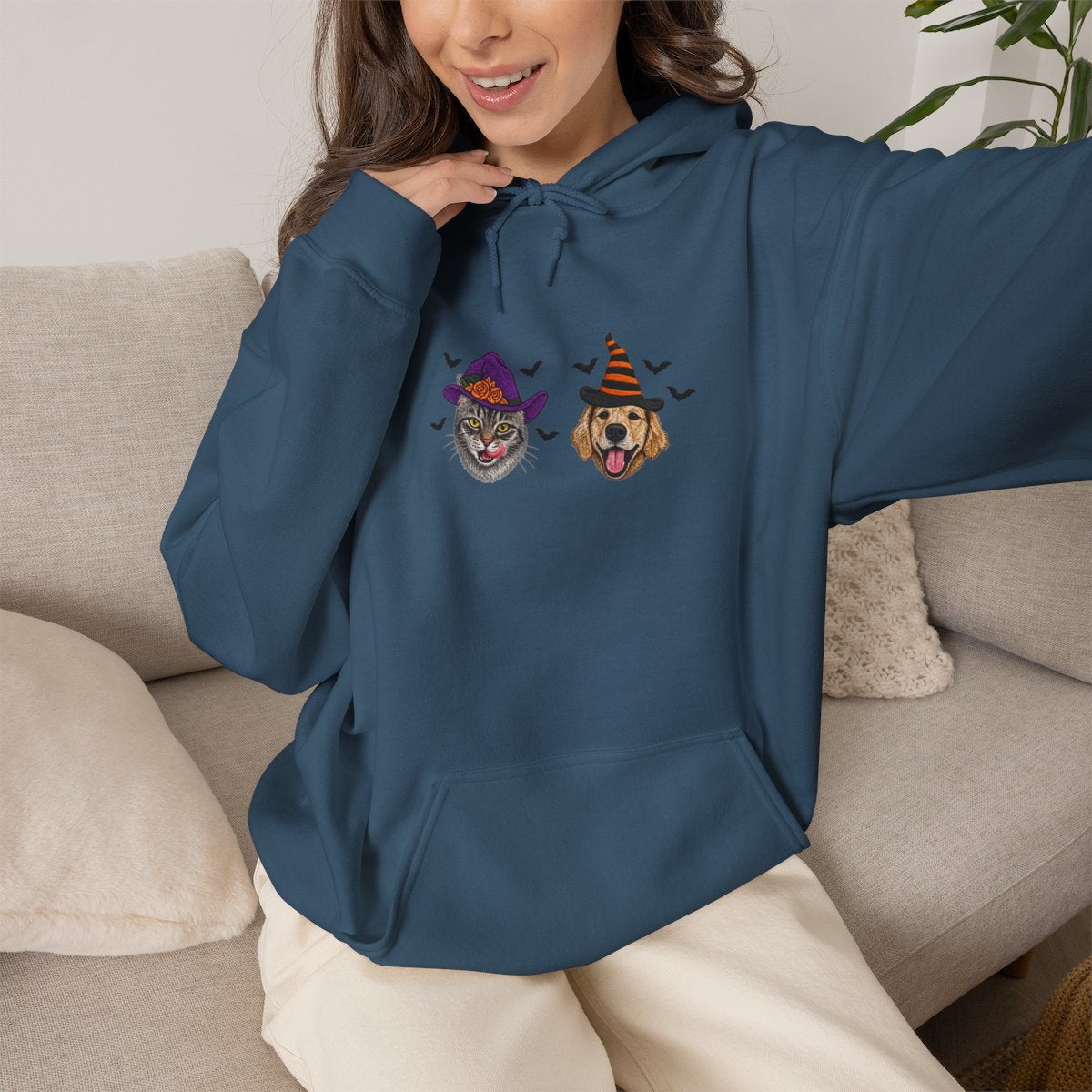 Custom Pet Portrait Hoodie, Personalized Dog & Cat Halloween Hoodie