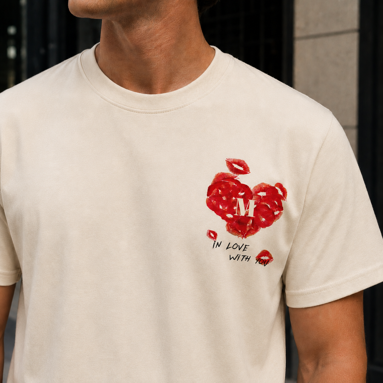 Kiss Custom Initial T-Shirt | Personalized Letter with Lips Heart Design | Gift for Her | Couple Shirt | Valentine Gift
