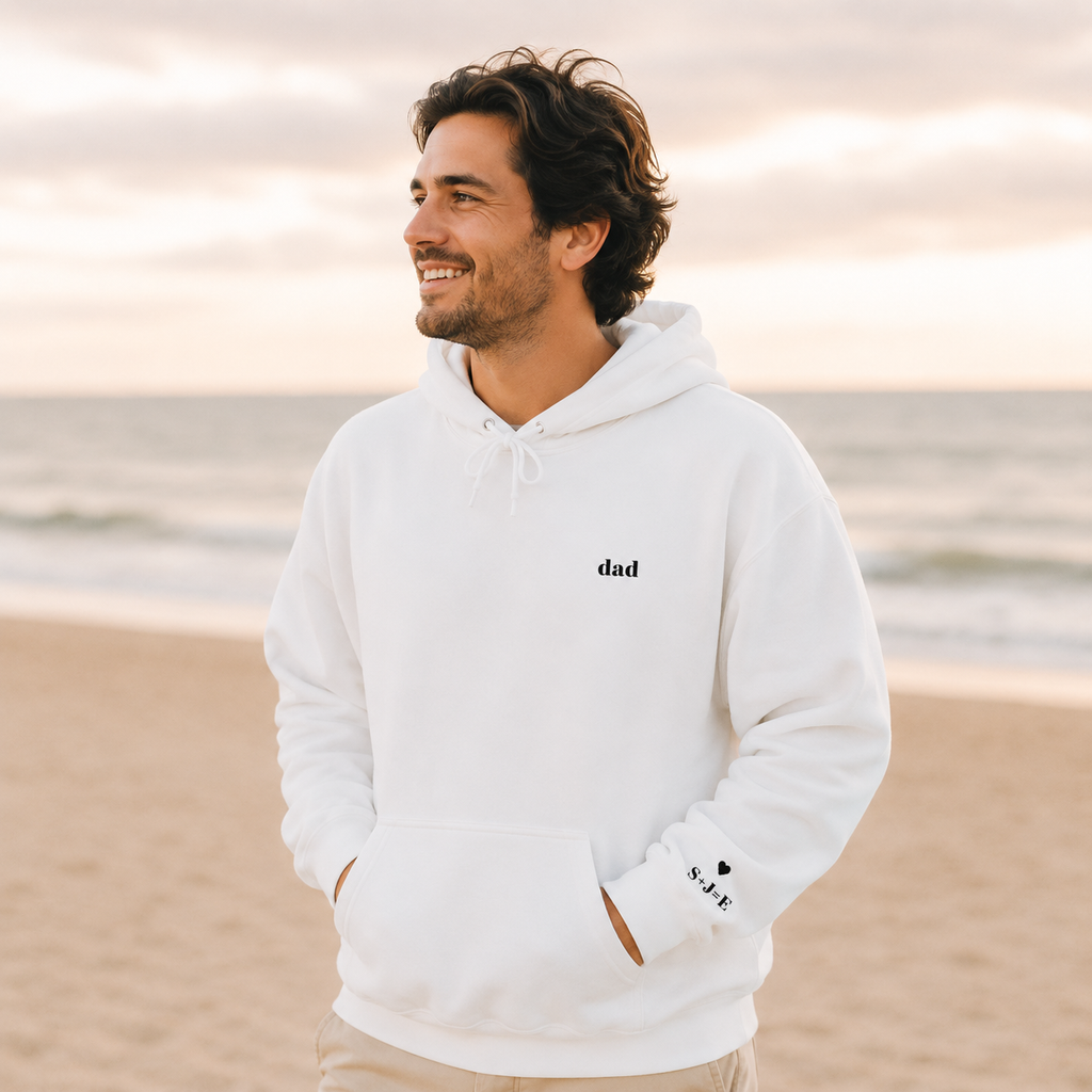 Custom Dad Hoodie | Personalized Embroidered  Chest & Sleeve | Matching Dad Mini Set |  Dad Gift S-3XL