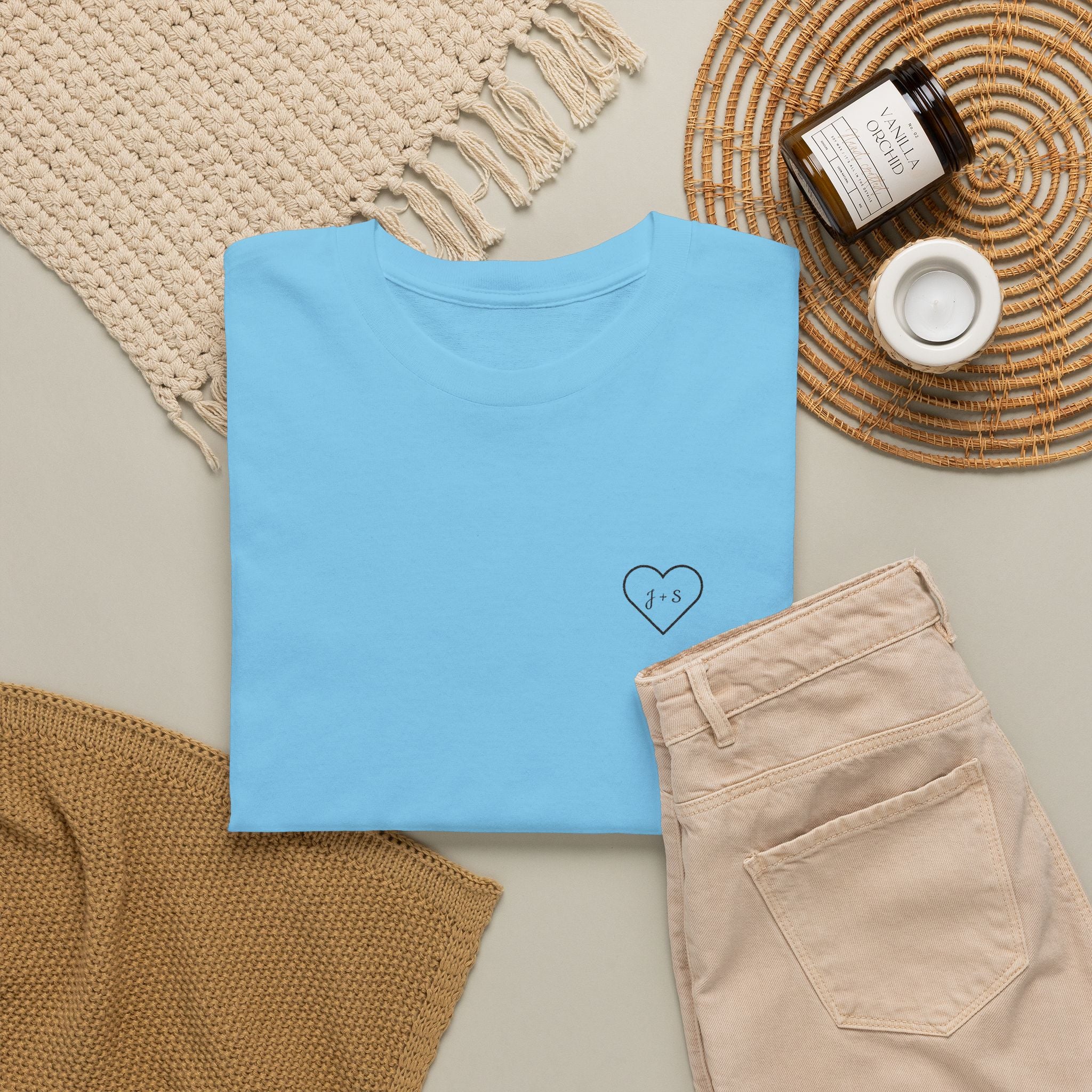 Custom Embroidered Heart T-Shirt — Personalized Text and Sleeve | Gift for Her | Gift for Him | Couple Gift Shirt