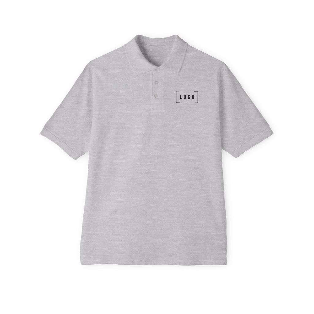 Athletic Heather men's piqué polo shirt with a customizable logo on the chest