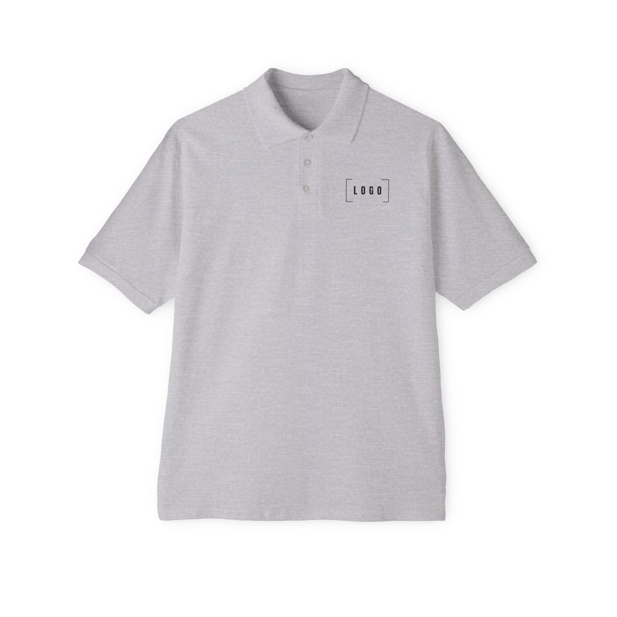 Athletic Heather men's piqué polo shirt with a customizable logo on the chest