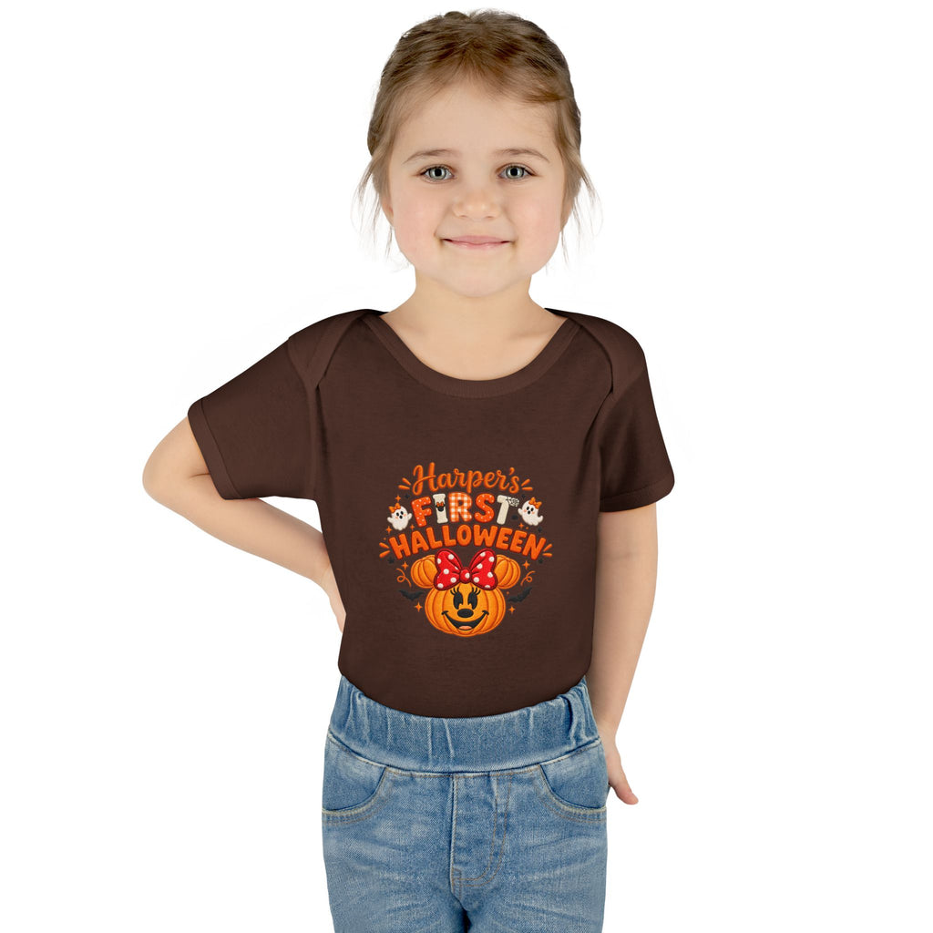 Personalized First Halloween Baby Bodysuit, Pumpkin & Bow Onesie