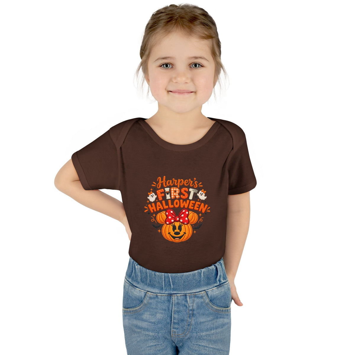 Personalized First Halloween Baby Bodysuit, Pumpkin & Bow Onesie