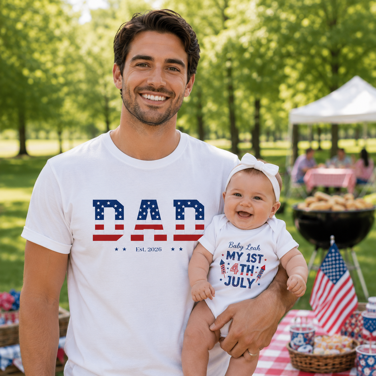 Custom Dad 4th of July Shirt | Personalized Est Year Tee | Patriotic Dad Gift | Americana Dad  Shirt S-2XL