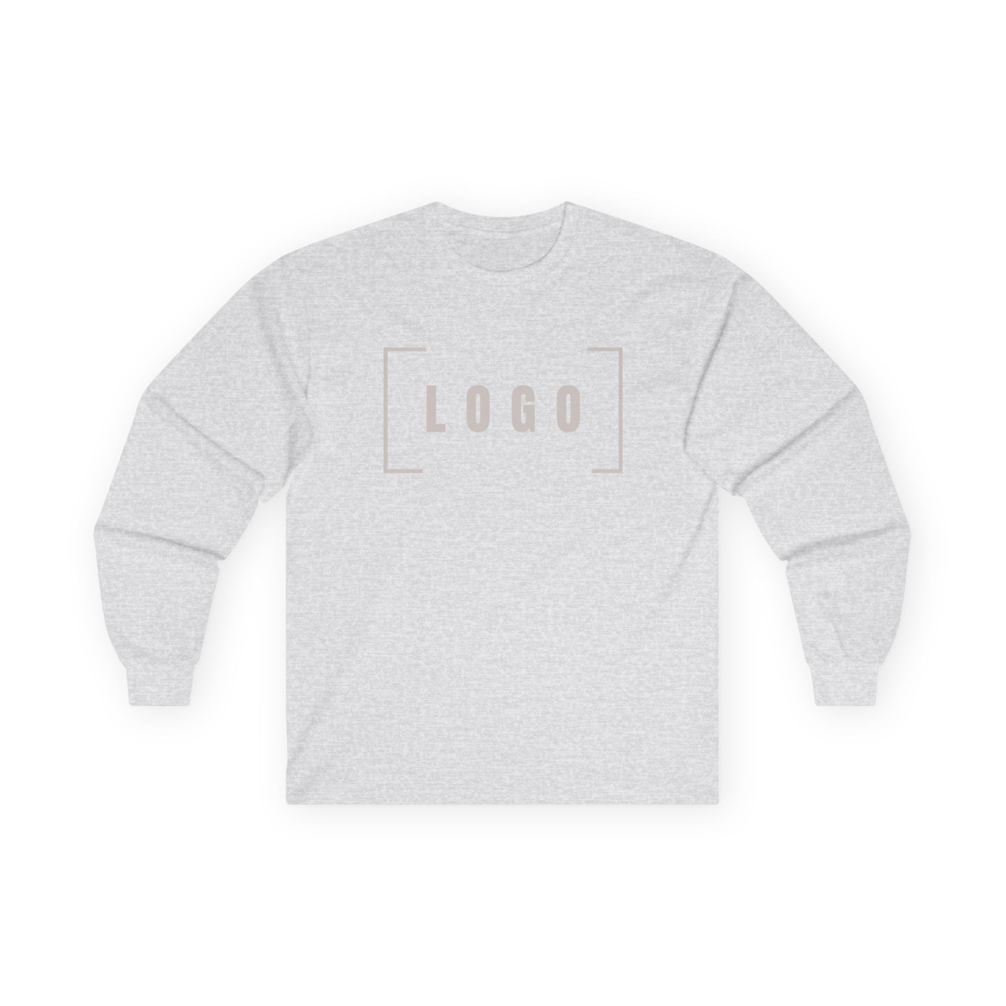 Ash long sleeve tee with a customizable logo on the chest