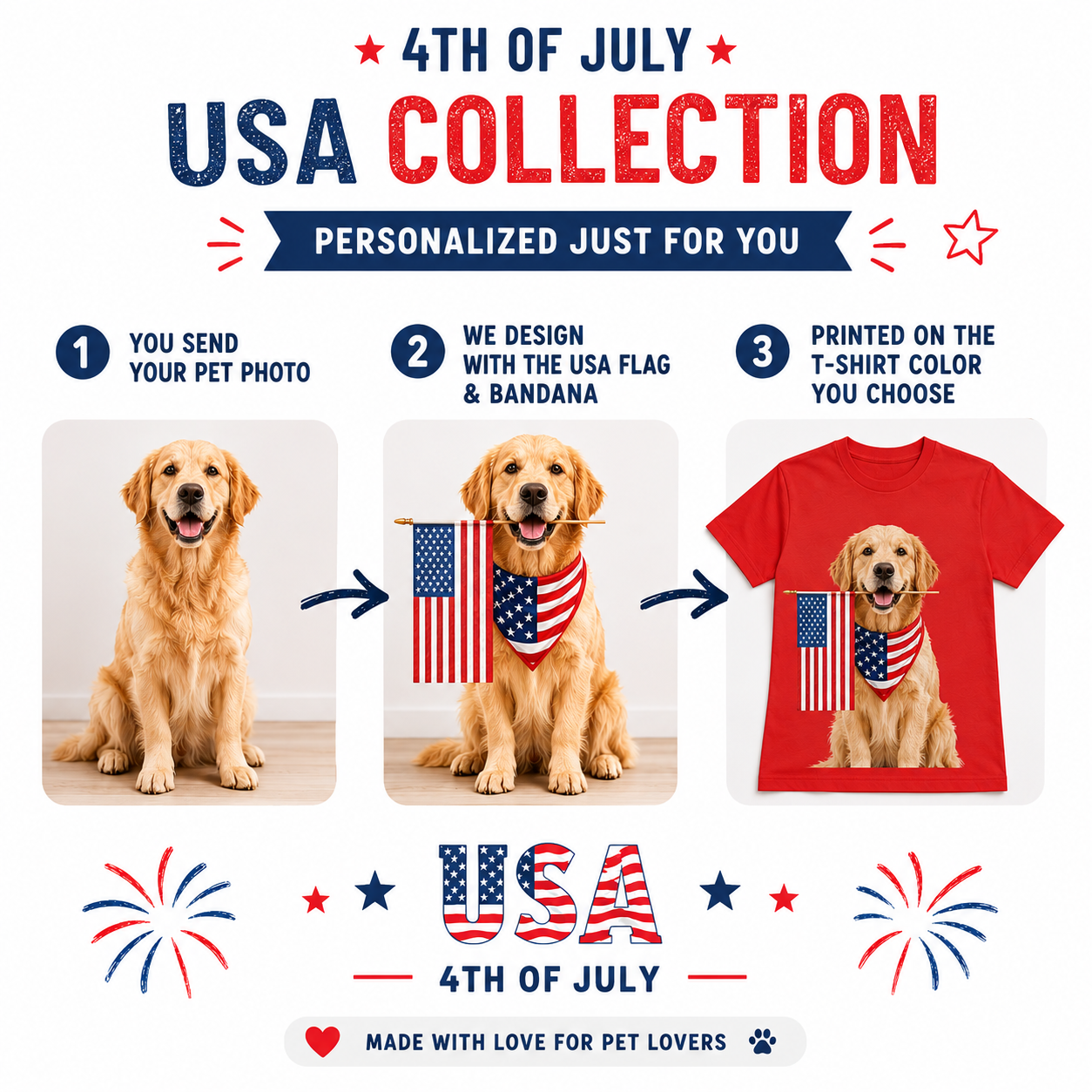 Custom Pet 4th of July Shirt | Personalized Patriotic Tee with Your Dog or Cat Photo