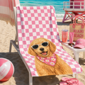 Custom Pet Beach Towel | Personalized Dog Cat  Illustration Checkered Towel | Pet Lover Gift