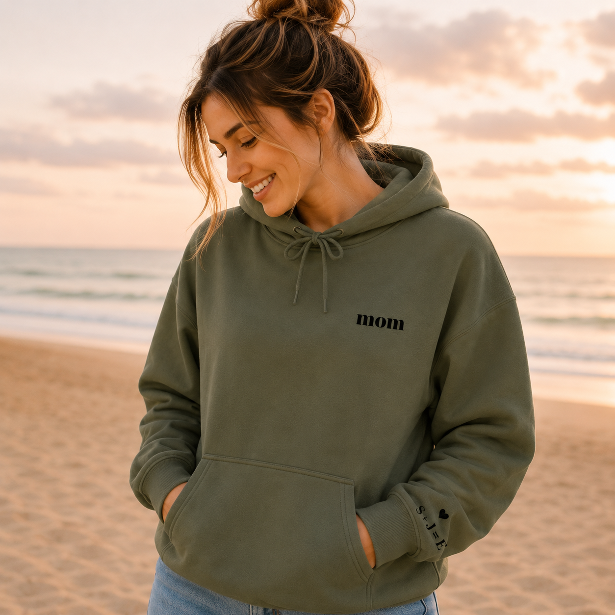 Custom Mom Hoodie | Personalized Embroidered  Chest & Sleeve | Matching Mom Mini Set |  Mom Gift S-3XL
