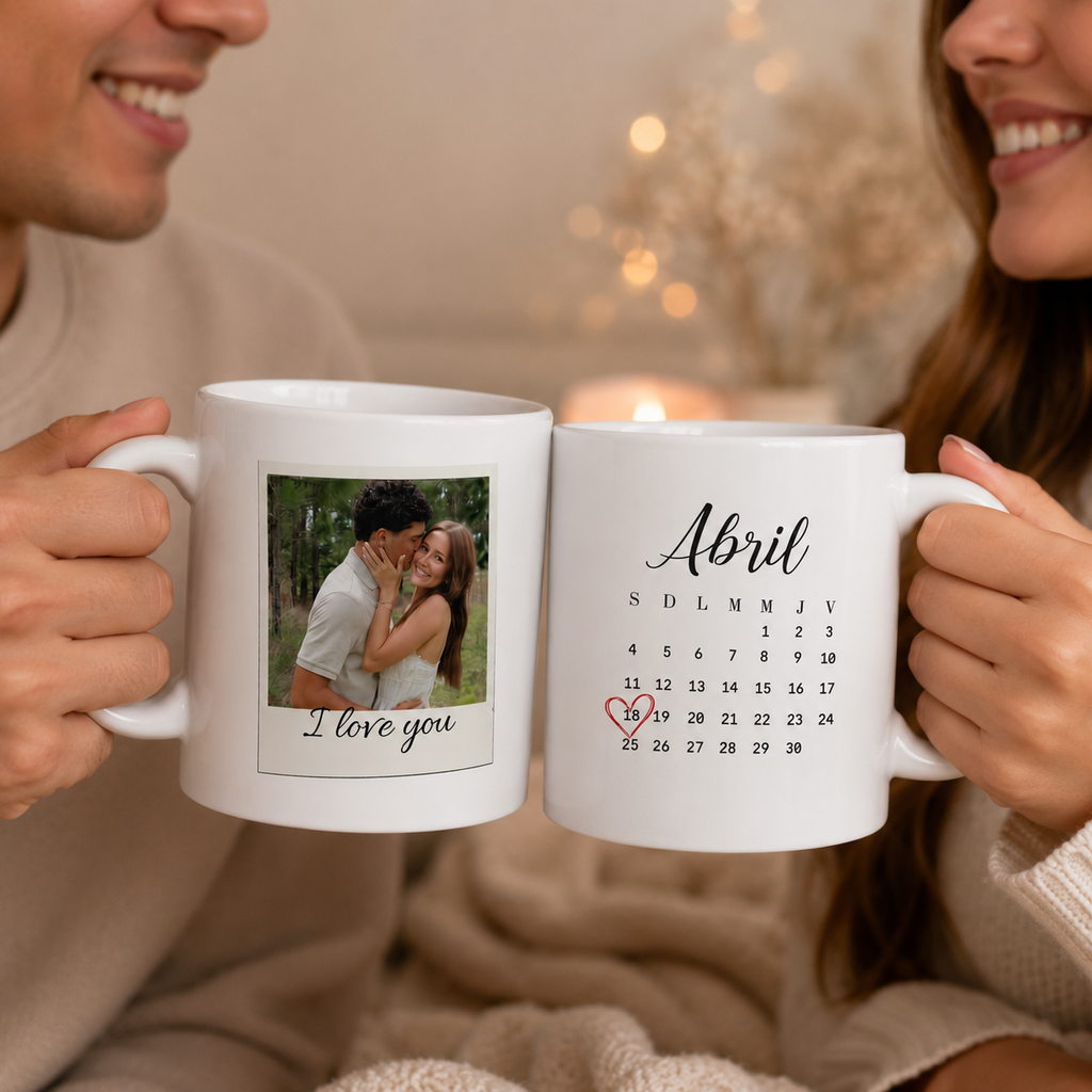 Custom Couple Photo Mug – Personalized Polaroid Style Mug with Anniversary Date, Gift for Couples