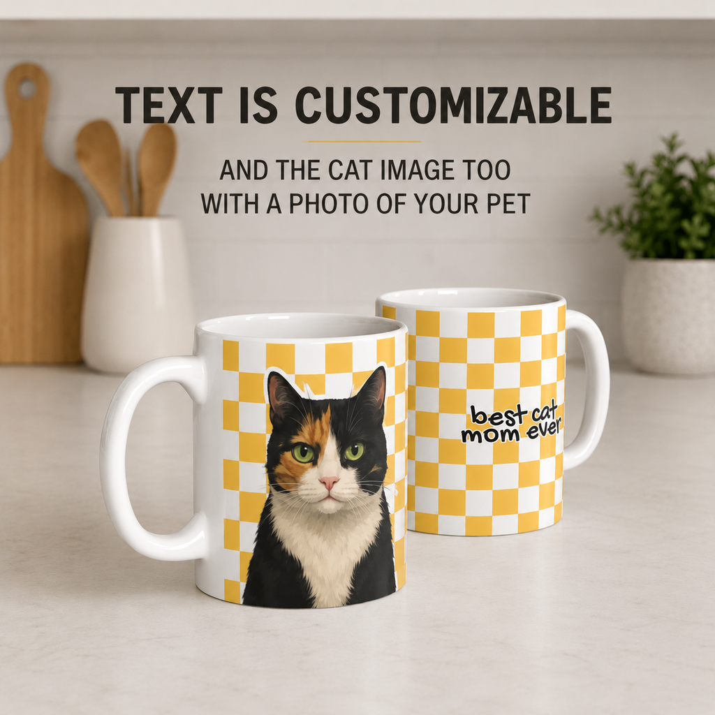 Custom Pet Mom Mug | Personalized Dog Cat  Photo Checkered Cup | Pet Lover Gift 11oz