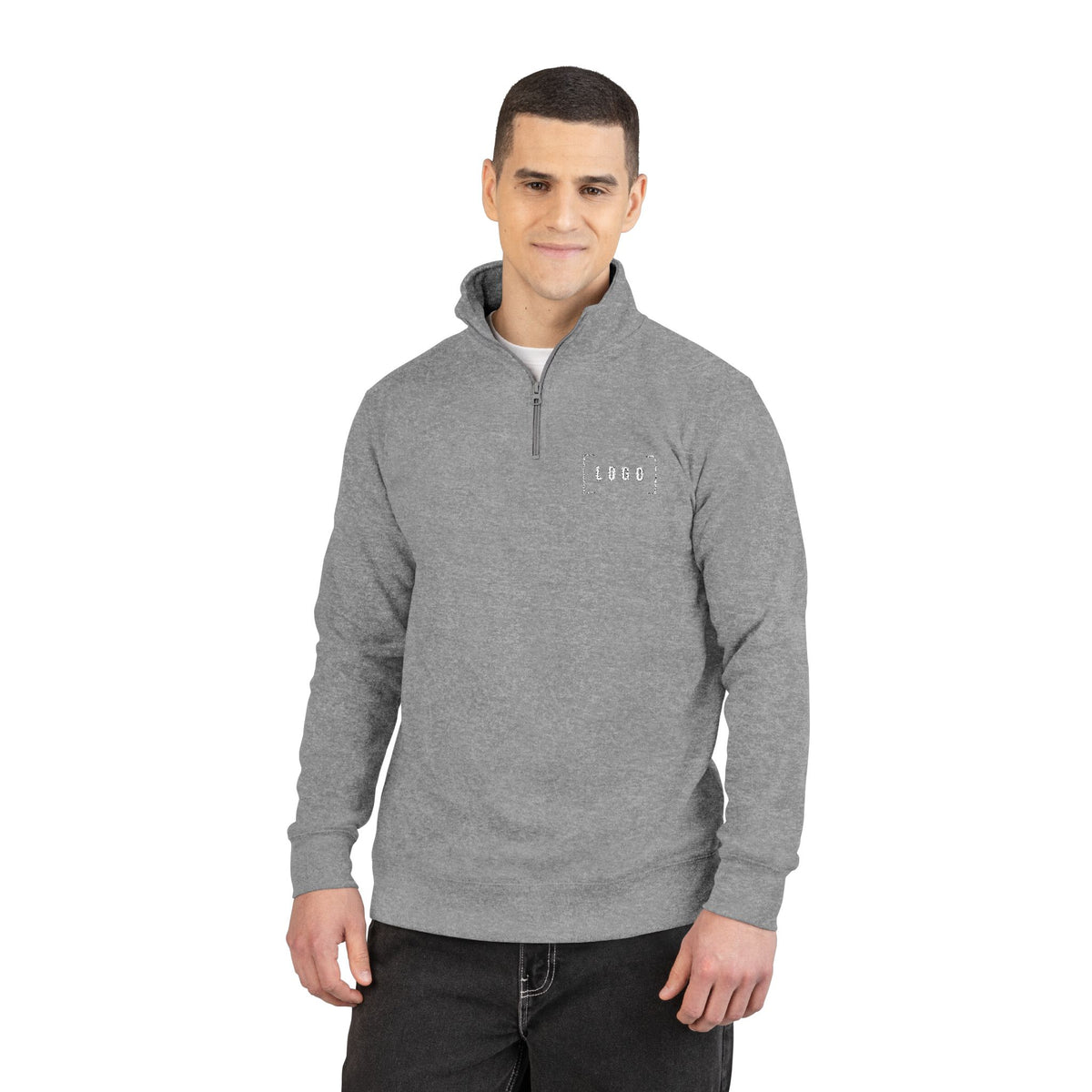 Carbon Grey embroidered fleece half-zip pullover with a customizable logo on the left chest