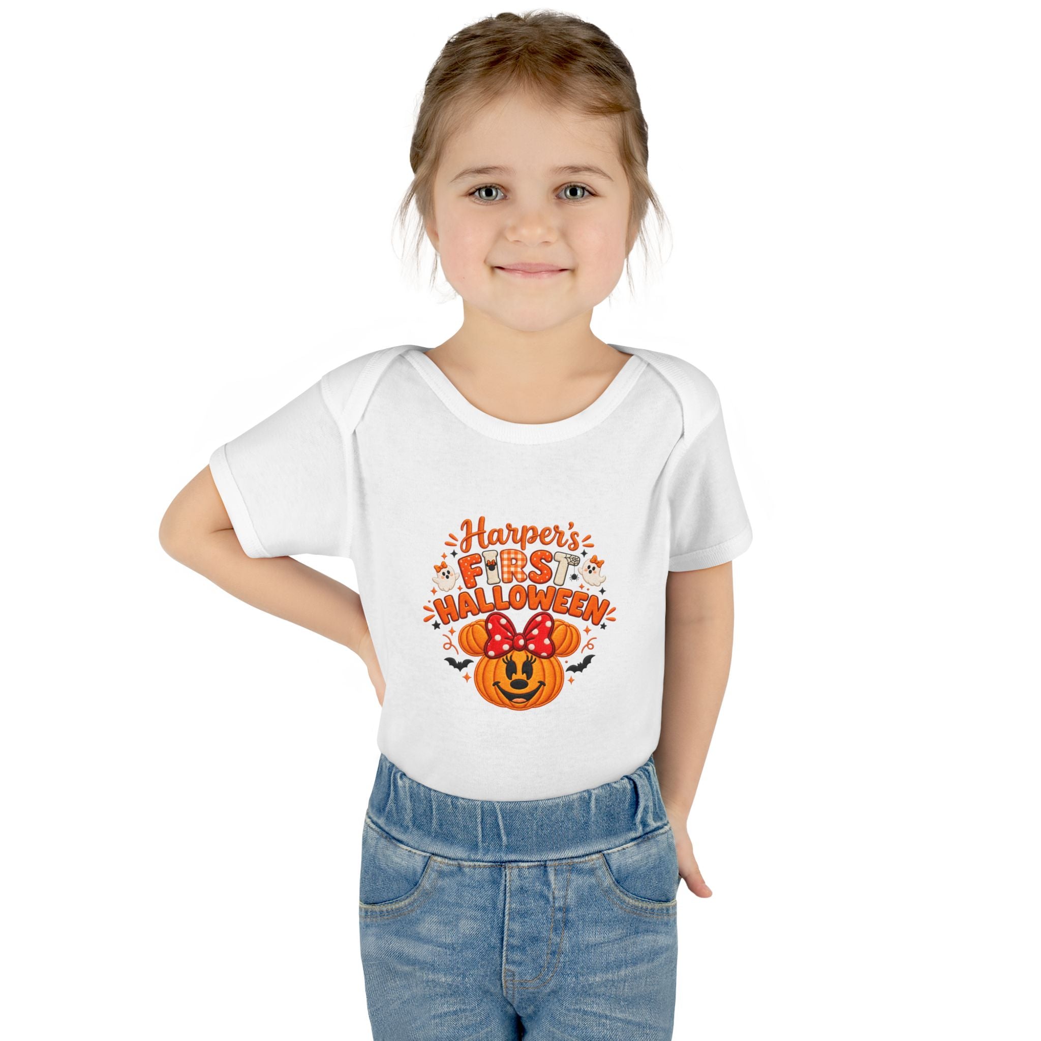 Personalized First Halloween Baby Bodysuit, Pumpkin & Bow Onesie
