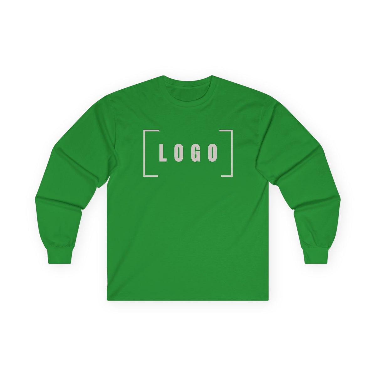 Irish Green long sleeve tee with a customizable logo on the chest