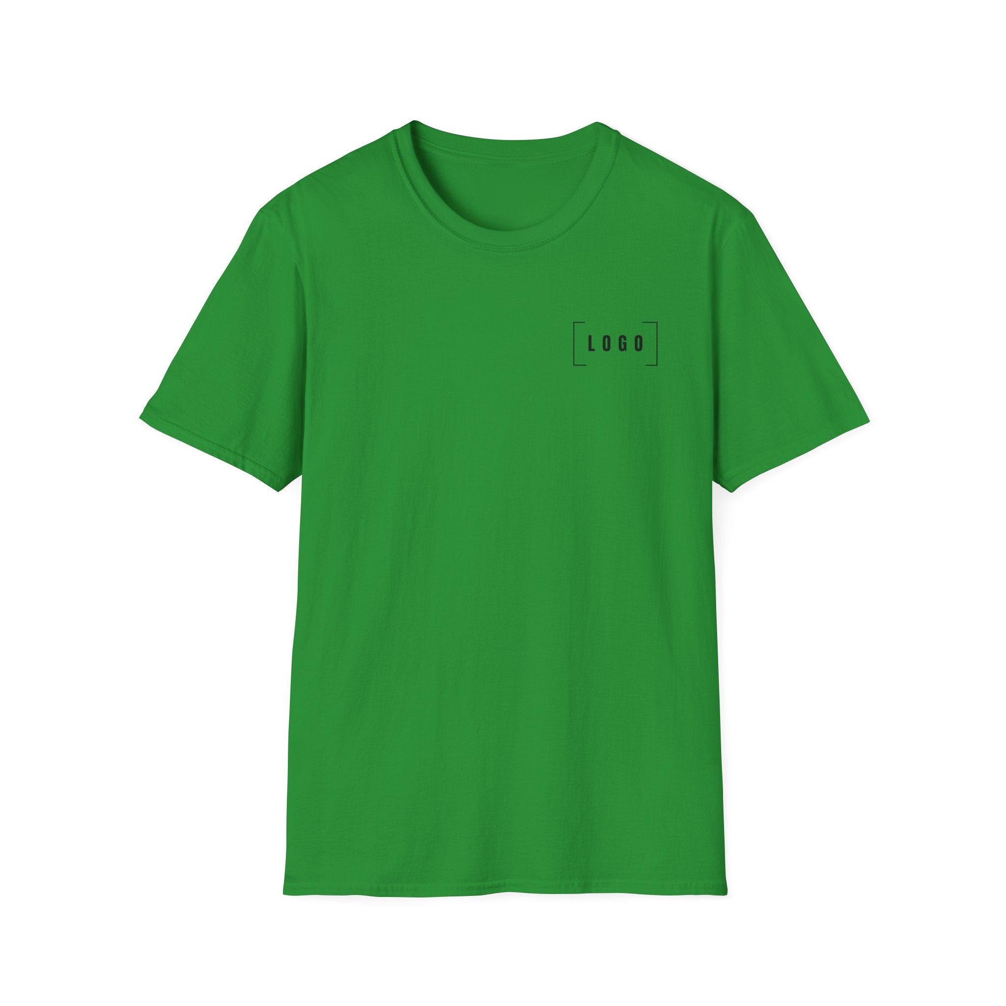 Irish Green t-shirt with a customizable logo on the front chest and back