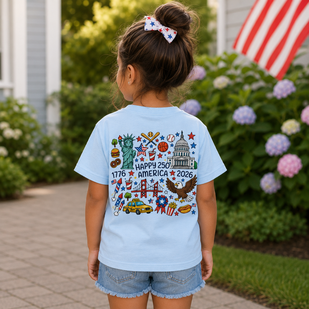 Custom Name 4th of July Toddler Shirt | Personalized USA Icons Tee for Boys and Girls, Sizes 2T–6T