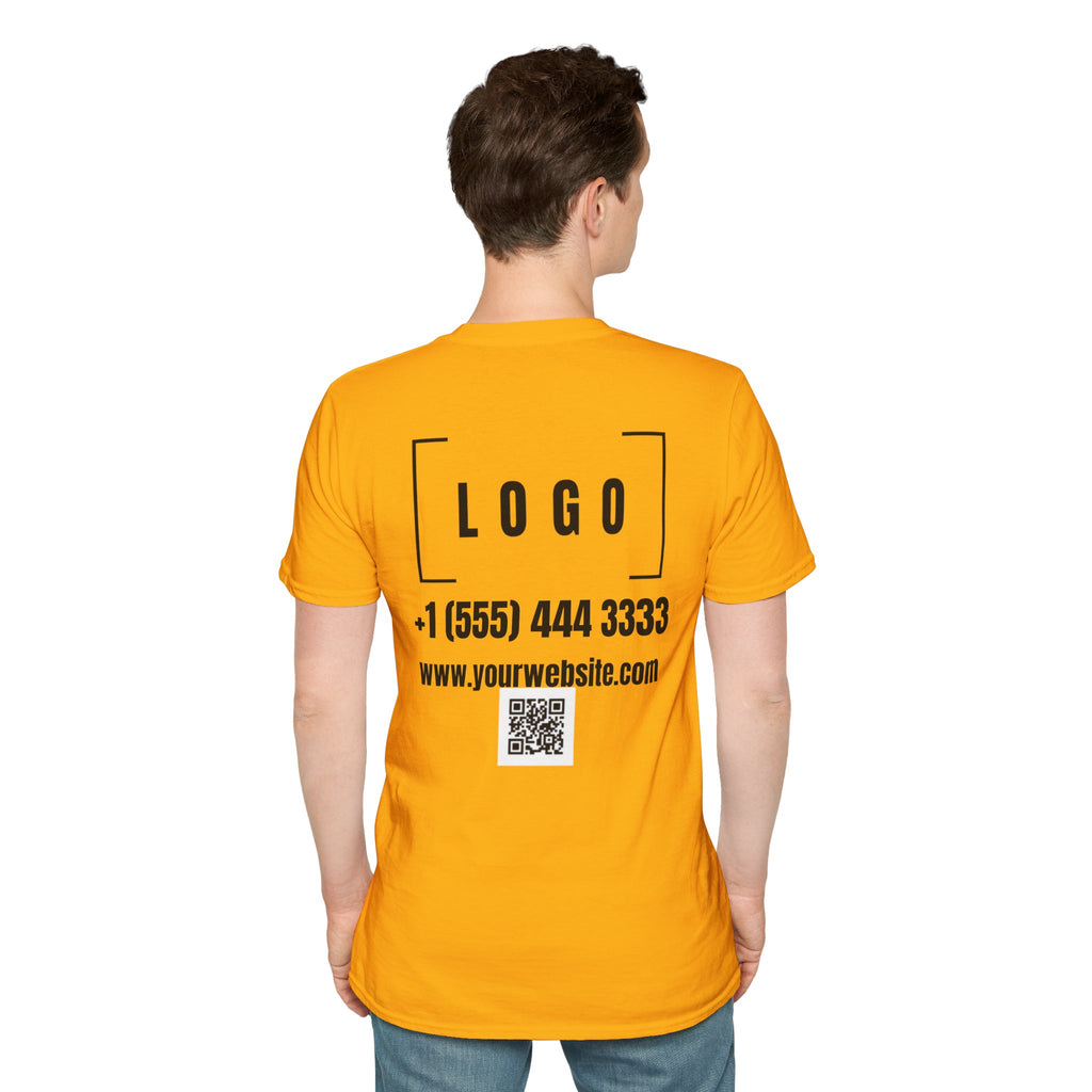 Gold t-shirt with a customizable logo on the front chest and back