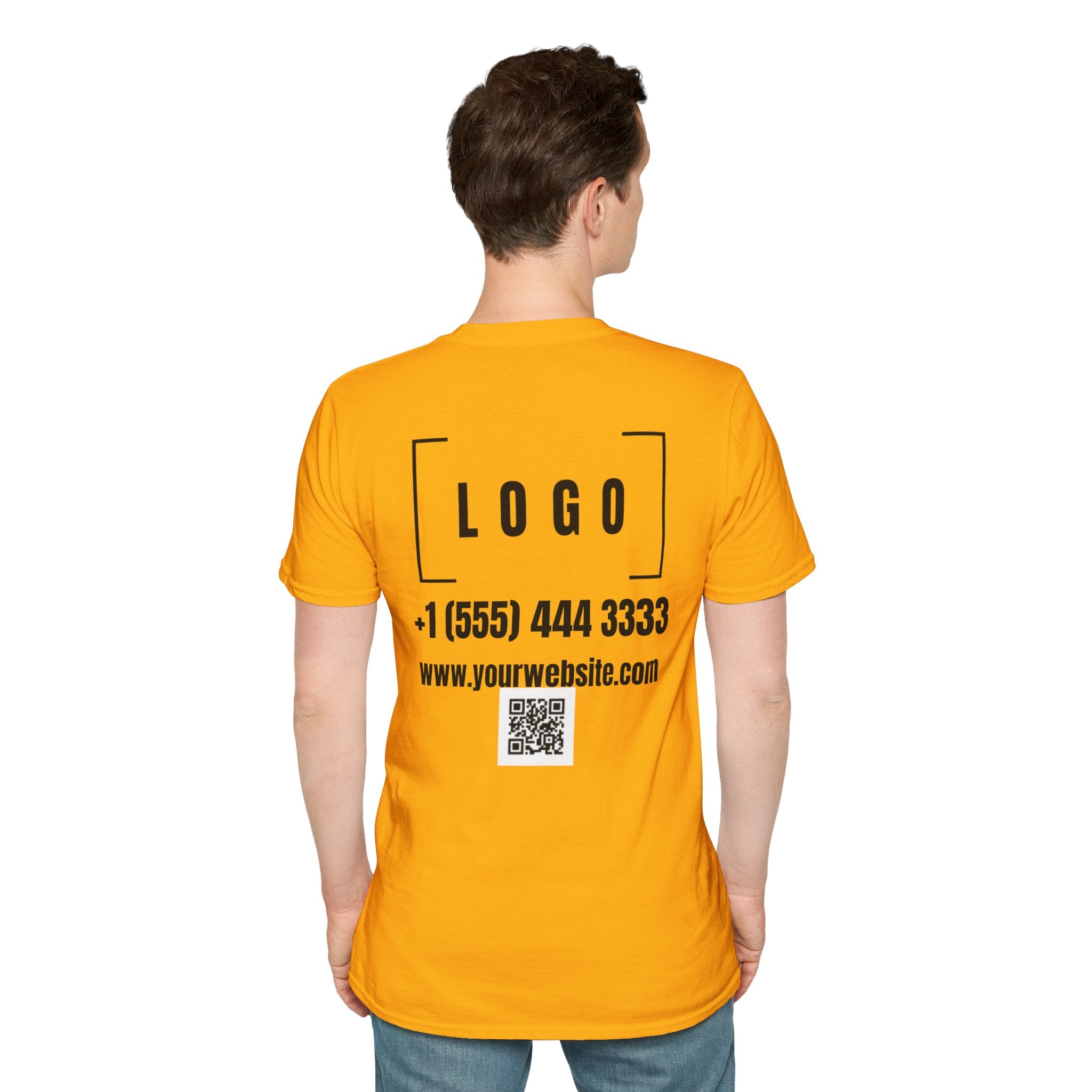 Gold t-shirt with a customizable logo on the front chest and back