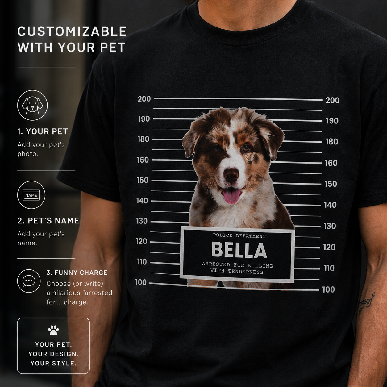 Custom Pet Mugshot Shirt | Personalized Dog Photo Tee, Arrested For Being Cute, Funny Pet Gift
