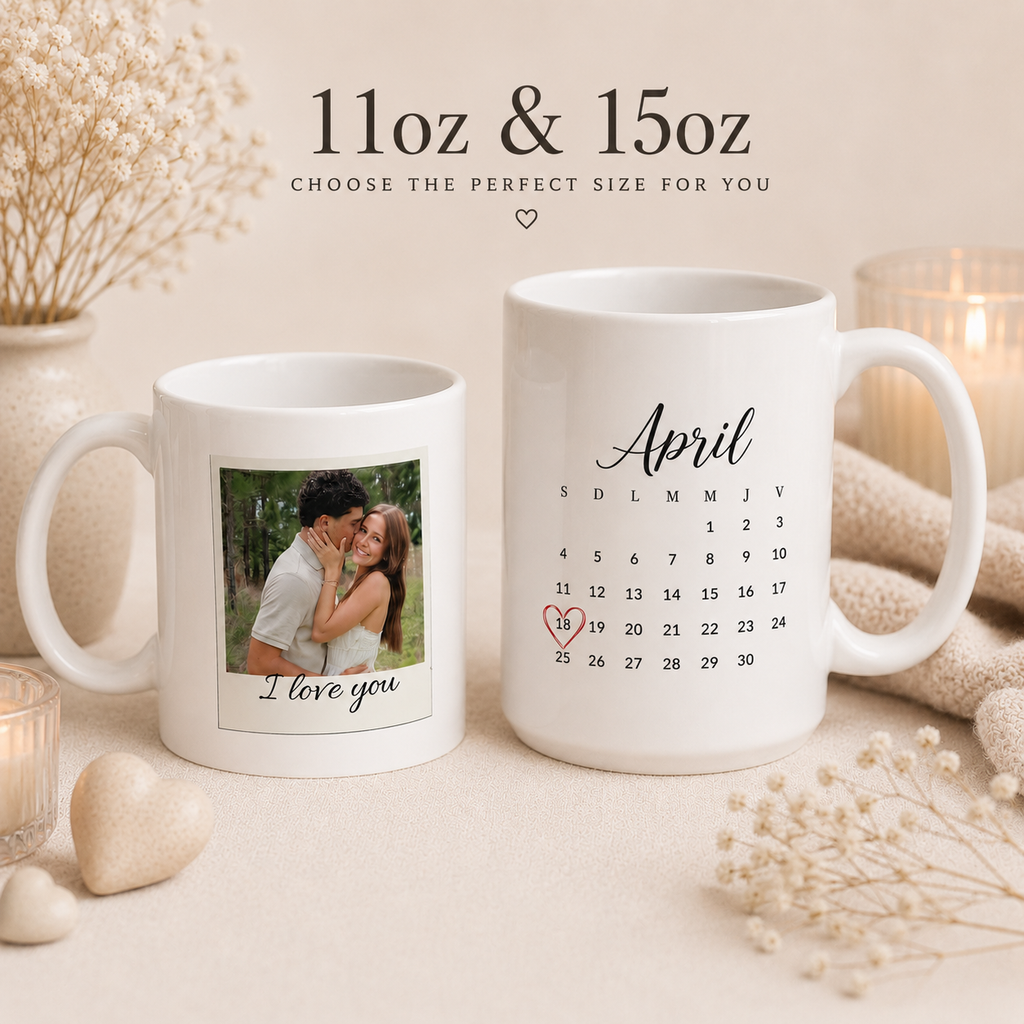Custom Couple Photo Mug – Personalized Polaroid Style Mug with Anniversary Date, Gift for Couples