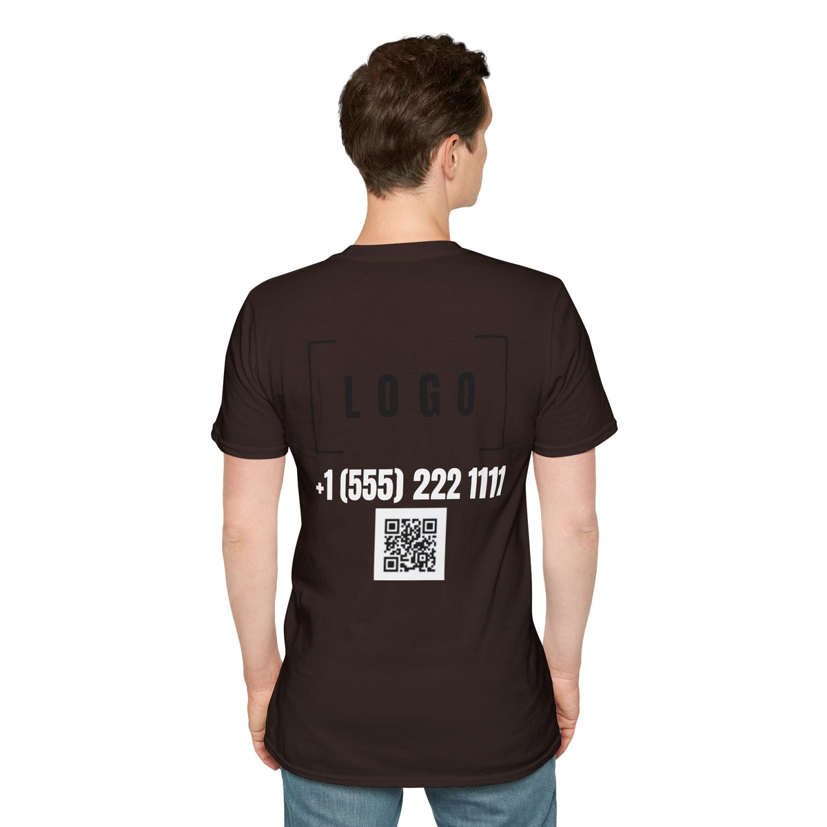 Dark Chocolate t-shirt with a customizable logo on the back