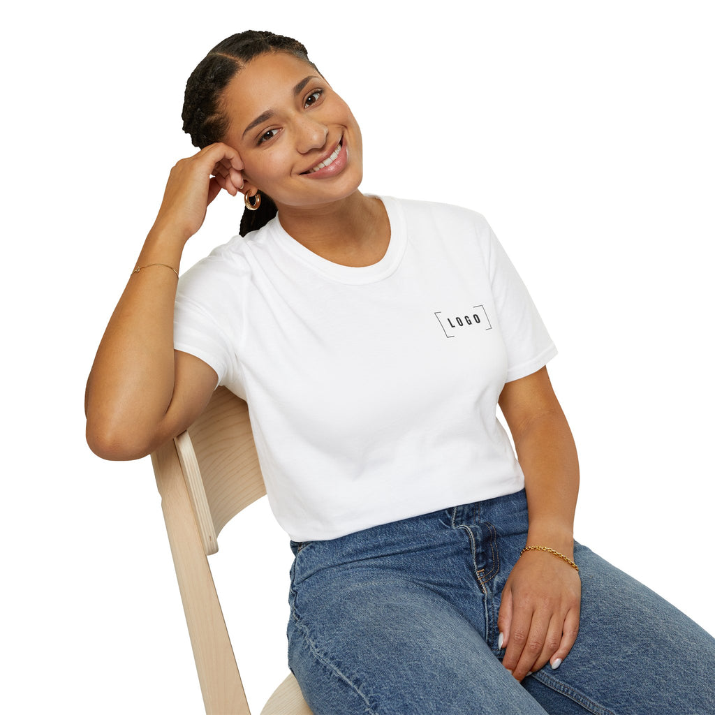 White t-shirt with a customizable logo on the front chest and back